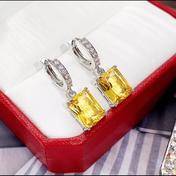 Citrine Yellow Cubic Zirconia Silver Dangle Earrings - Picture 5 of 5